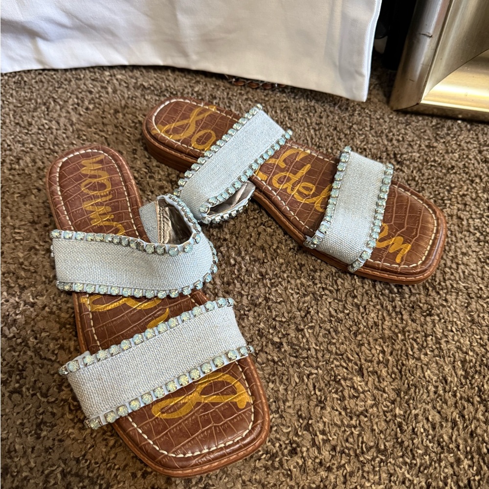 Sam Edelman Light Blue Sandals with Rhinestone Trim